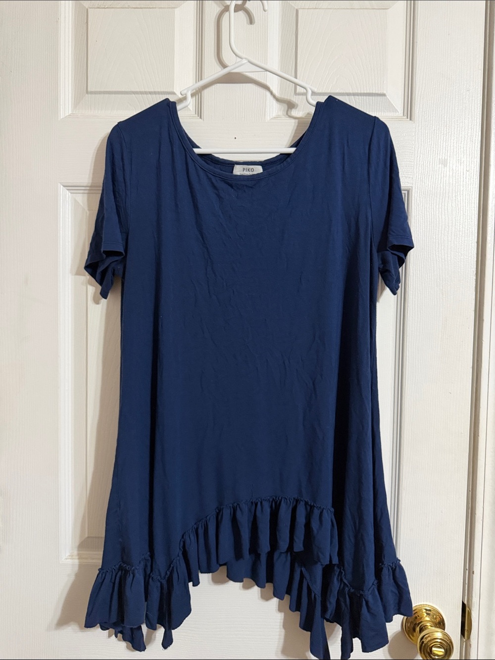 Piko 1988 Navy Ruffle-Hem Tunic Top